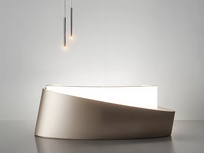 Modern Reception Desk With Smooth Curved Surface And Hanging Pendant Lights 3d model