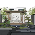 Traditional Modern Courtyard Garden With Pavilion Water Feature Greenery And Stone Pathway Design