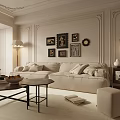 Warm Modern Living Room Interior With Beige Sofa Coffee Table And Framed Art