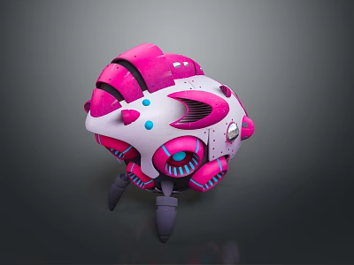 Futuristic Pink And White Mechanical Sphere Robot With Purple Legs Blue Dots And Circular Components 3d model
