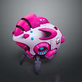 Futuristic Pink And White Mechanical Sphere Robot With Purple Legs Blue Dots And Circular Components