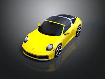 Yellow Sports Car with Black Roof Sleek Design Black Alloy Wheels on Dark Background 3d model
