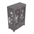 Traditional Black Cabinet With Intricate White Floral And Bird Patterns