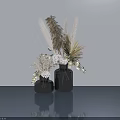 Elegant Casement Window With Blue Vases Dried Flowers And Gray Wall