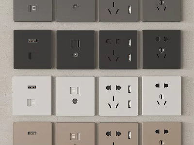 Assorted Electrical Outlet Covers in Gray White Beige with Multiple Socket Designs 3d model