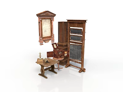 Architectural Interior Displaying Vintage Wooden Furniture Collection And Classic Decorative Pieces 3d model