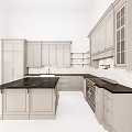 Modern White Kitchen Cabinets With Black Countertop And Island Interior Design