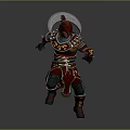 Red Armored Warrior Figure With Golden Decorations And Transparent Dome In Crouching Stance