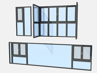 Modern Casement Windows With Black Frames And Glass Panels In Open Closed Styles 3d model