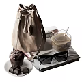 Stylish Tableware Set with Glass Drink Muffin Chocolate Sunglasses Bag and Magazines