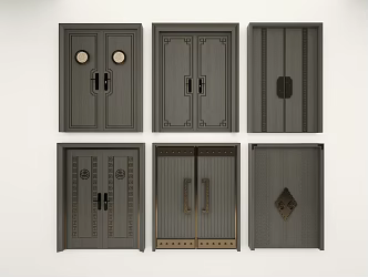 New Chinese Style Double Door Villa Door 3d model