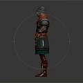 Brave Medieval Warrior Character In Green Red Armor Standing With Loyal Battle Creature