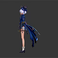Cute Child Character In Blue Costume With White Hair Hat And Decorative Cloak
