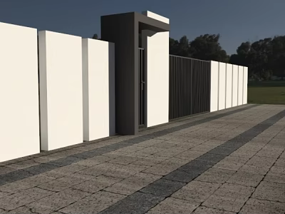 Modern Building Exterior Wall With White Panels Black Metal Elements And Paved Walkway Design 3d model