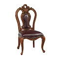Classical Style Dining Chair With Carved Wooden Frame And Dark Leather Seat