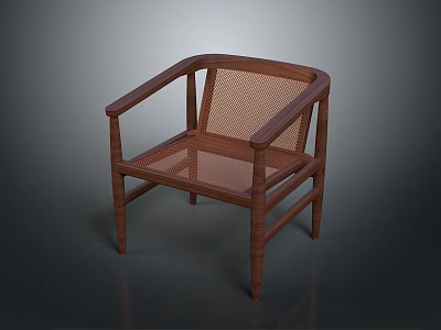 Wooden Frame Chair With Woven Seat And Backrest Simple Design Furniture Piece 3d model