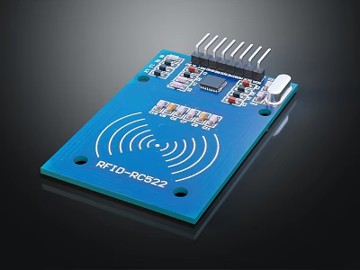 RFID RC522 Module Blue Circuit Board With Antenna And Electronic Components 3d model