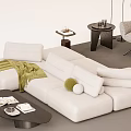 Minimalist Sofa And Coffee Table Set With White Upholstery Pillows Armchairs And Floor Lamp
