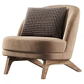 Cozy Fluffy White Fur Accent Chair With Brown Cushion And Wooden Legs