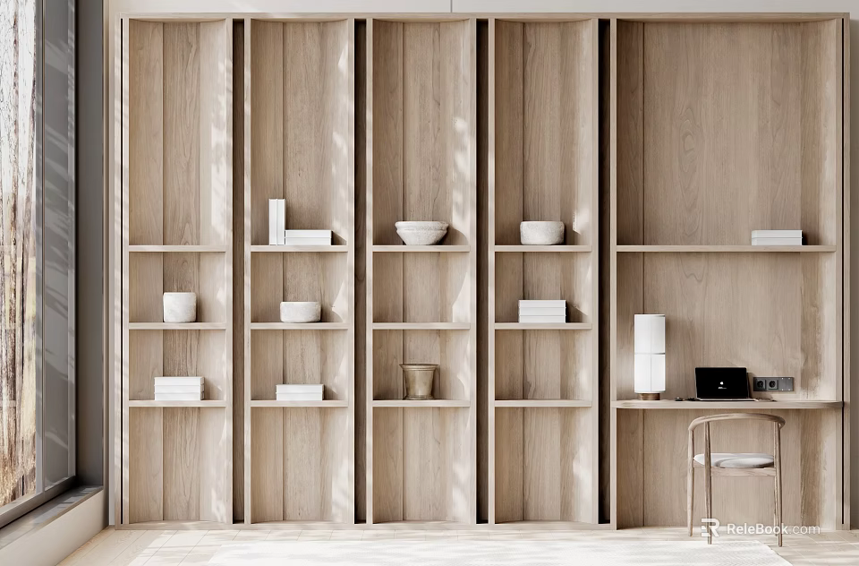 Modern Wooden Open Shelf Bookcase for Living Room Interior Design 3d model 