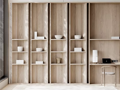 Modern Wooden Open Shelf Bookcase for Living Room Interior Design 3d model