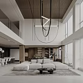 Spacious Modern Duplex Living Room Interior Design With Oversized Sofa And Curved Chandelier