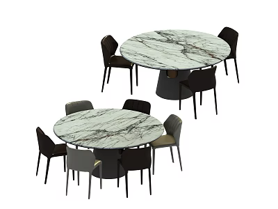 Round Marble Dining Tables With Modern Chairs In Contemporary Dining Setup 3d model