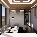 Modern Leisure Area With Wooden Ceiling Sofa Coffee Table And Open Design