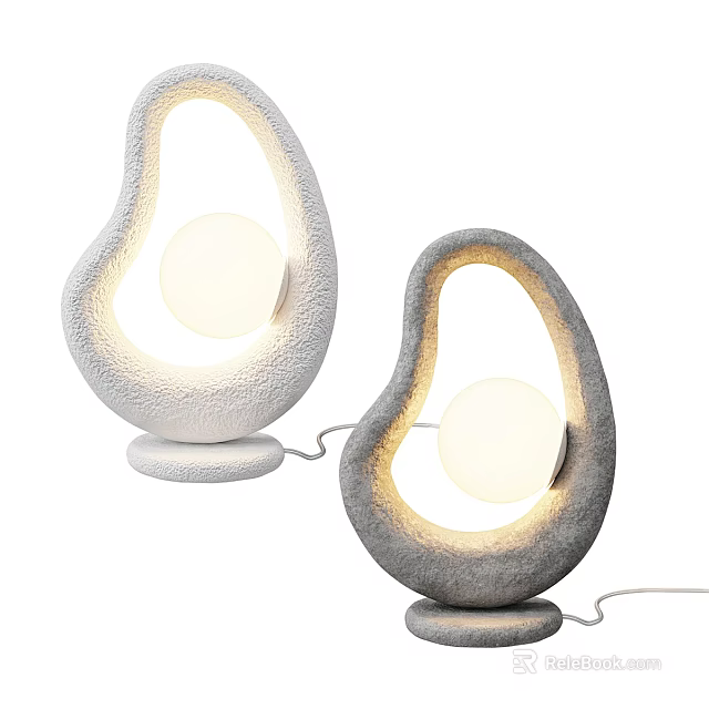 Modern Textured White and Gray Table Lamps with Organic Curved Design and Round Bulbs 3d model 