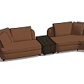 Modern Brown L shaped Sectional Sofa With Wooden Side Table 3d model