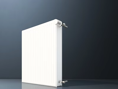 White Radiator with Vertical Stripes and Metal Connecting Fittings against Dark Background 3d model