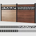 Two Tone Wooden Fence With Black Decorative Top And Intricate Cutout Patterns