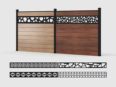 Two Tone Wooden Fence With Black Decorative Top And Intricate Cutout Patterns 3d model