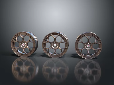 Car Parts Alloy Wheels Three Different Designs With Shiny Metal Finish And Reflective Surface 3d model