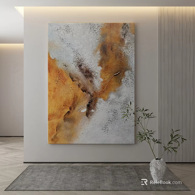 Abstract Wall Art In Modern Interior With Potted Plant 3d model
