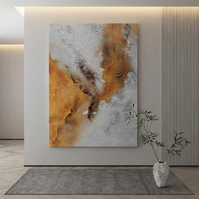 Abstract Wall Art In Modern Interior With Potted Plant 3d model