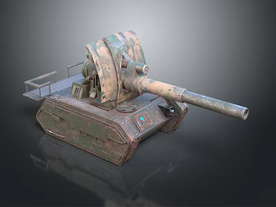 Military Vehicle With Large Cannon Barrel And Camouflage Paint Chassis Structure Design 3d model