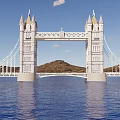 Iconic Scenic Landscape Bridge Featuring Tall Towers Spires Spanning Calm Water Blue Sky And Hills