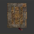 Vintage Handcrafted Book Box With Wooden Frame Metal Gear Patterns And Red Leather Strap