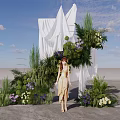 Scenic Photo Spot With White Drapery Green Foliage And Purple White Flowers