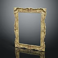 Gold Ornate Carved Vintage Photo Frame With Intricate Design Against Dark Background And Reflective Surface