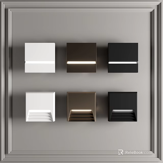 Modern Square Lighting Fixtures In Various Colors On Gray Wall 3d model 
