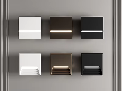 Modern Square Lighting Fixtures In Various Colors On Gray Wall 3d model