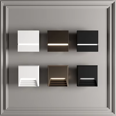 Modern Square Lighting Fixtures In Various Colors On Gray Wall 3d model