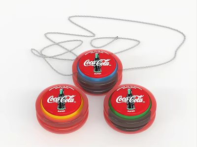 Coca Cola Themed Yo Yo Toys With Red Yellow Green Cases And Silver String 3d model