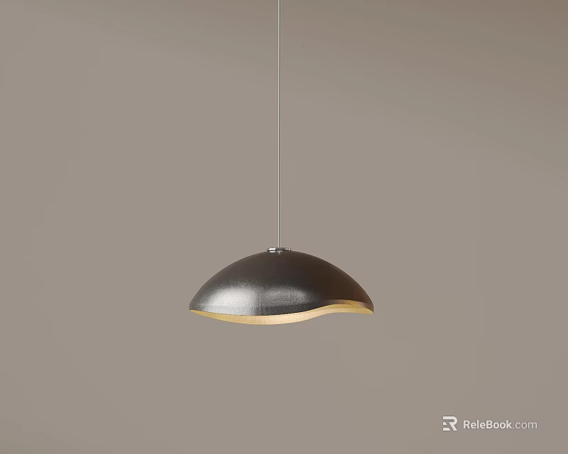 Modern Black Hemispherical Pendant Light With Metallic Finish Hanging In Gray Background 3d model