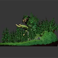 Fantasy Game Movie Character Green Forest Guardian Surrounded by Tall Pine Trees in Lush Woodland