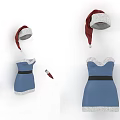 Christmas Themed Costume Set With Blue Dress Black Belt Red Hat And Gloves