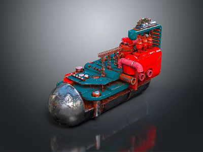 Red And Blue Mechanical Device With Silver Spherical Base Intricate Pipes And Panels 3d model