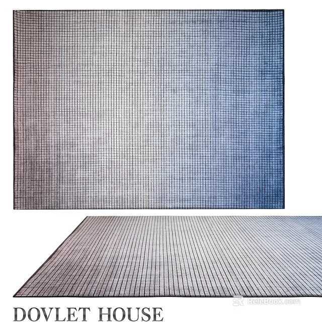 Square Grid Patterned Rug in Gray and Blue Tones for Modern Home Decor 3d model 
